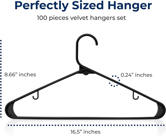 SereneLife 100 Pack Black Plastic Hangers – Ultra Lightweight Non-Slip Slim - Image 2