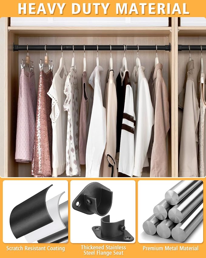 Closet Rod, 17 to 28 Inch Heavy Duty Adjustable Metal Clothing Rack - Image 5