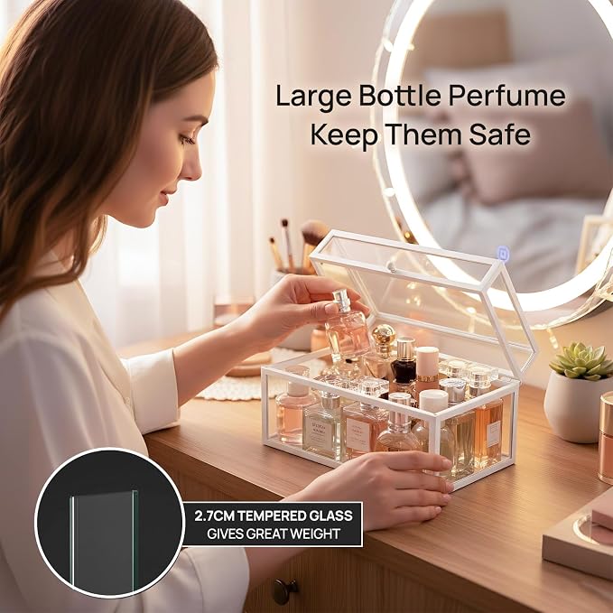 40 Lipsticks Organizer with Lid, Glass Display Box Fits Large Perfume & Skincare - Image 3