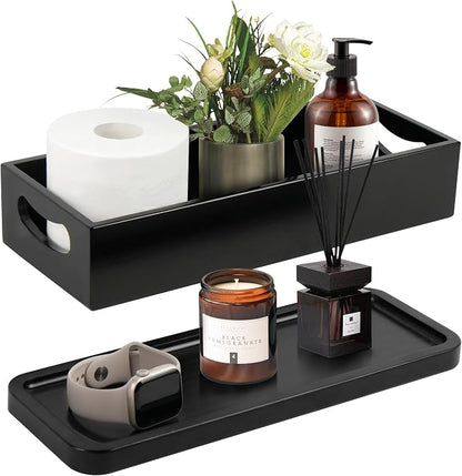 LotFancy Bathroom Decor Box and Vanity Tray, Wooden Toilet Tank Basket Topper by LotFancy