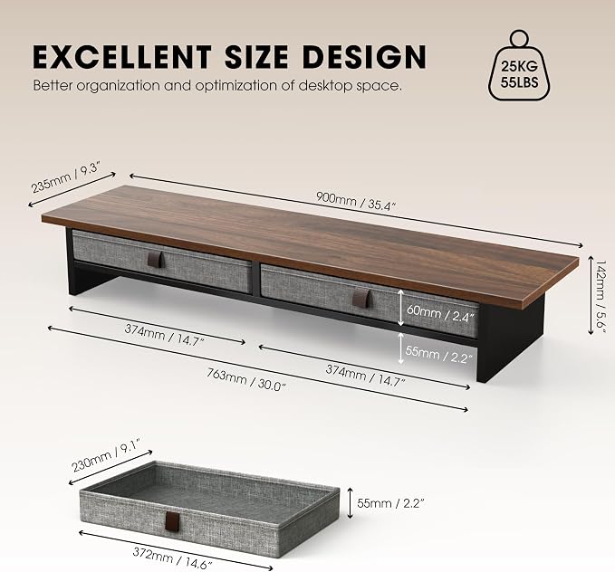 Fenge Monitor Stand with Drawer, 2 Tiers Dual Monitor Riser - Image 5
