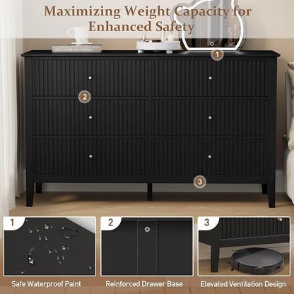 RoyalCraft Black 6 Drawer Dresser, Fluted Modern Wood Dresser, Double Chest of - Image 7