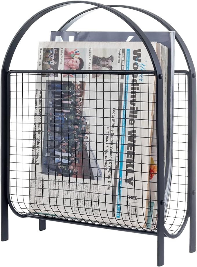 MyGift Mid-Century Design Magazine Rack, Matte Black Tone Metal Mesh by MyGiftHome