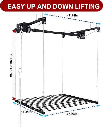 Overhead Garage Storage Rack 4x4 FT, Adjustable Ceiling Lift Storage System - Image 7