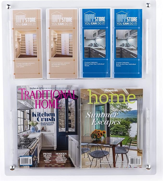 Displays2go Acrylic Literature Holder Wall Mount, 4/8.5" w, 4-8 Pockets - Image 2