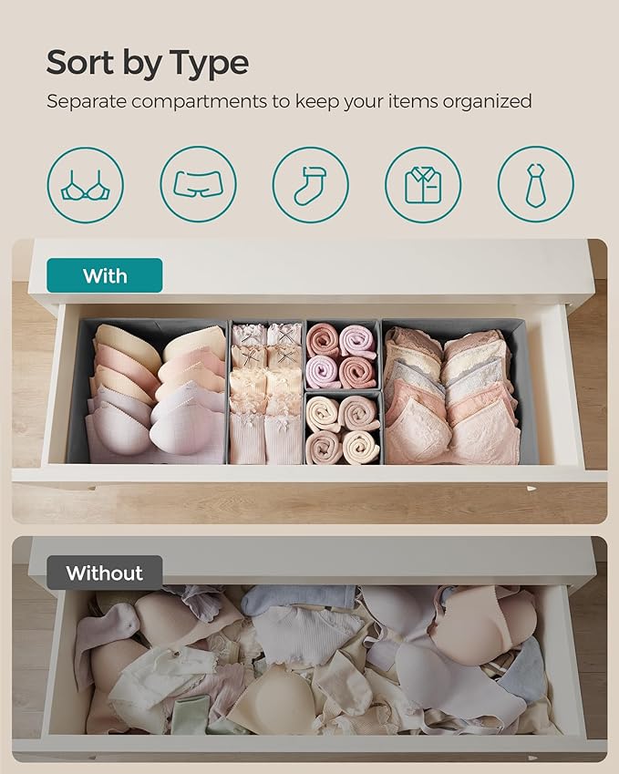 SONGMICS Drawer Organizer, Dresser Drawer Organizers, Foldable Fabric Storage - Image 3