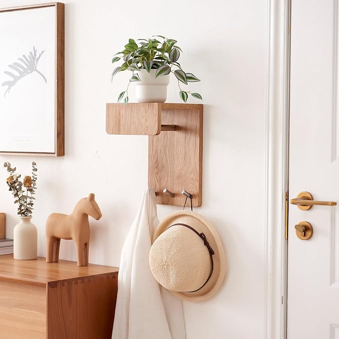 Oak Wood Coat Rack Wall Mount - Image 5