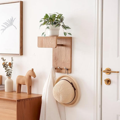 Oak Wood Coat Rack Wall Mount - Image 5