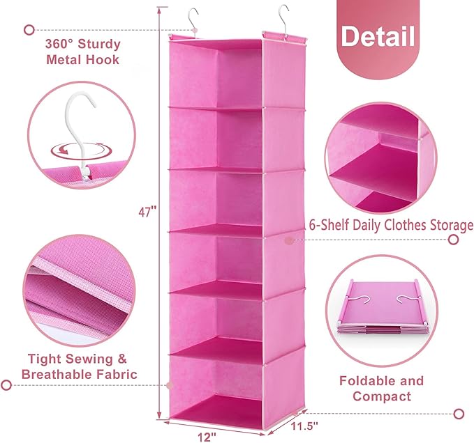 MAX Houser 6-Shelf Hanging Closet Organizer, Hanging Storage Shelves - Image 3