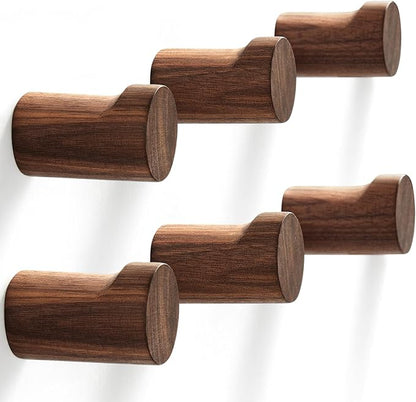 Wooden Wall Hooks 6 Pack, Modern Decorative Coat Hook Wall-Mount, Handmade by Unknown