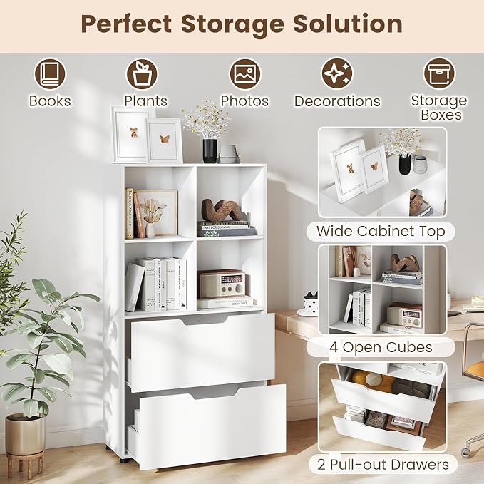 GOFLAME 4-Tier Bookcase with 2 Drawers, 51” Tall Bookshelf with 4-Cube Open - Image 4