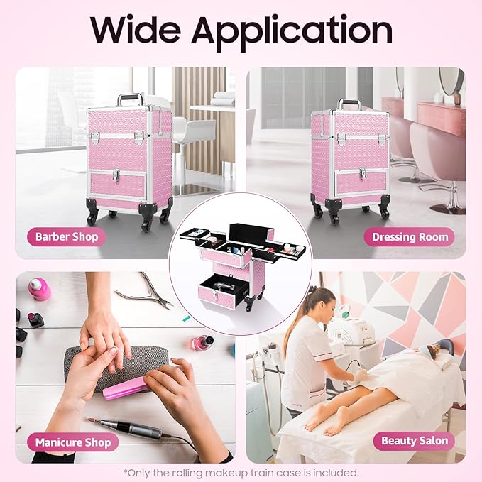 Rolling Makeup Train Case with Drawers, Portable Rolling Makeup Cart with Wheels - Image 8
