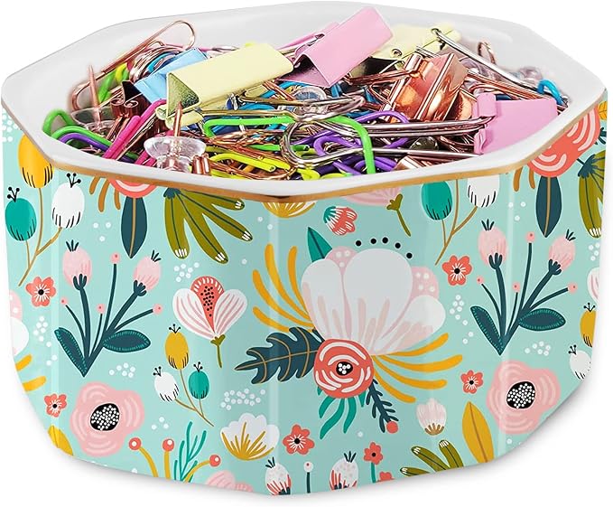 Ceramic Paper Clip Holder Gold Line Paper Clip Dispenser Organizer - Image 7