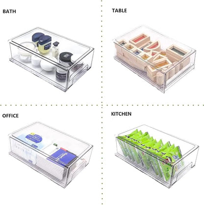 2 Pack Stackable Refrigerator Drawers Pull Out Bins Clear Fridge Drawer - Image 7