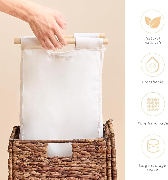 Handwoven Laundry Hamper with Lid, Natural Water Hyacinth Heightened Feet - Image 3