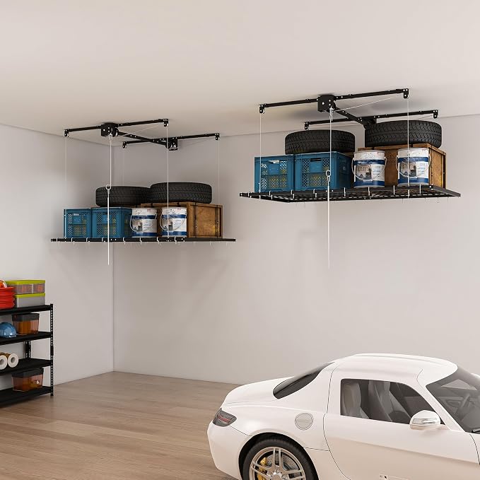 Overhead Garage Storage Rack 4x8 FT, Adjustable Ceiling Lift Storage System - Image 2