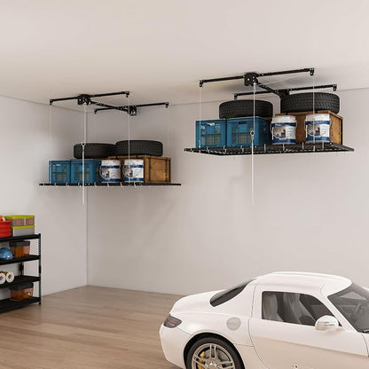 Overhead Garage Storage Rack 4x8 FT, Adjustable Ceiling Lift Storage System - Image 2