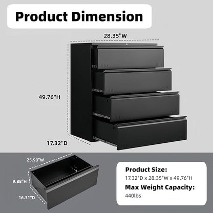 Metal File Cabinet with Lock, 4 Drawer Lateral File Cabinets - Image 2