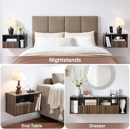 Modern Walnut Fluted Floating Nightstand - Image 5