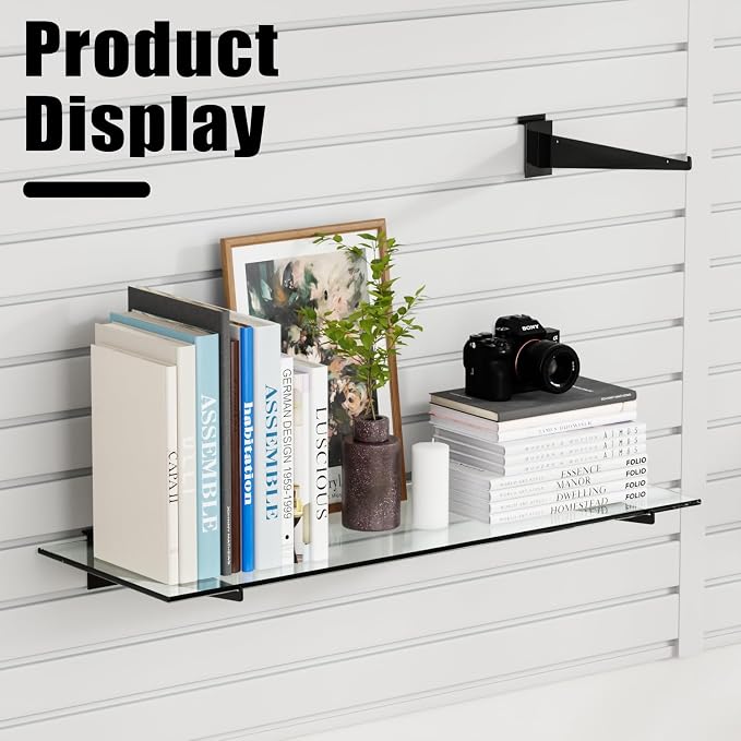 8" Black Slat Wall Shelf Brackets, Floating Metal Slat Wall Accessories - Image 5