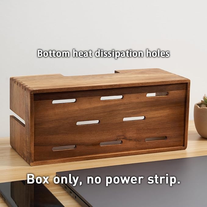 Acacia Wood Cable Management Box, Wooden Cord Hider & Organizer - Image 4