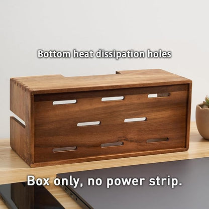 Acacia Wood Cable Management Box, Wooden Cord Hider & Organizer - Image 4