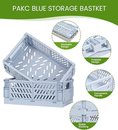 4-Pack Small Pastel Plastic Storage Baskets, Collapsible Crates - Image 2