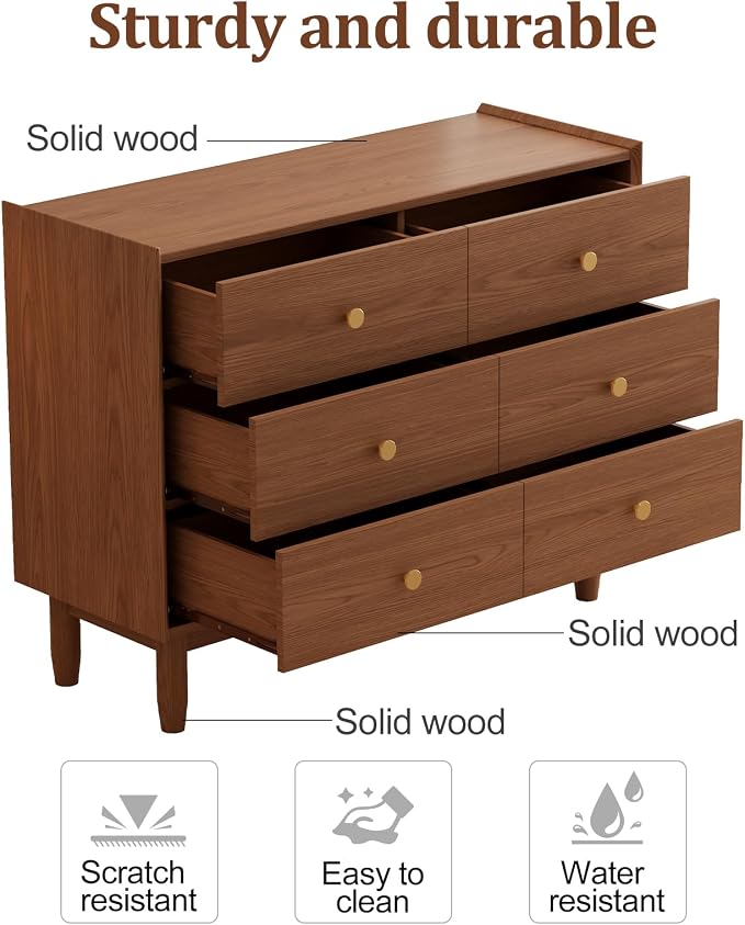 6 Drawer Dresser for Bedroom, 41.2" W Wood Chest of Drawers - Image 6