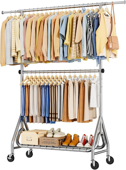 Double Rods Clothing Rack, Heavy Duty Clothes Rack by JIEJIERUI