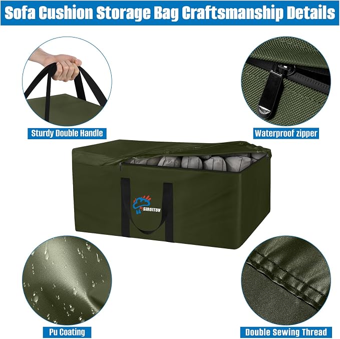 SIRUITON 69”L x 29.5”W x 21.6”H Outdoor Cushion Storage Bag, Patio Furniture - Image 3