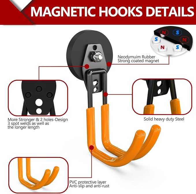 3-H Heavy Duty Magnet Garage Hooks 4 Pack, J Shape Strong Magnetic Hooks - Image 5