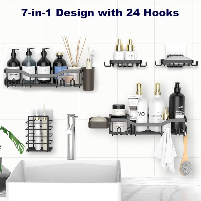 Shower Caddy Adhesive Shower Organizer 7-Pack, Rustproof Stainless Steel - Image 4