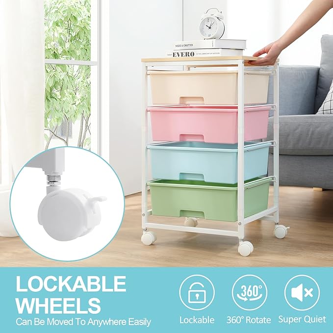 Utility Cart with 4 Drawers, Rolling Storage Cart with Drawers, Storage Rolling - Image 4