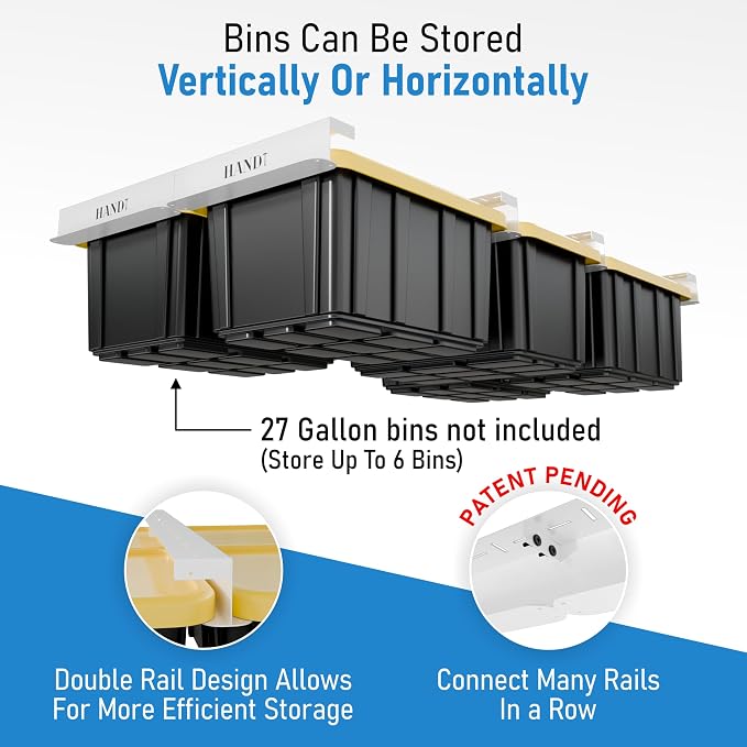 HANDT Overhead Garage Storage Rack, Connectable Heavy Duty Metal Ceiling Rails - Image 2
