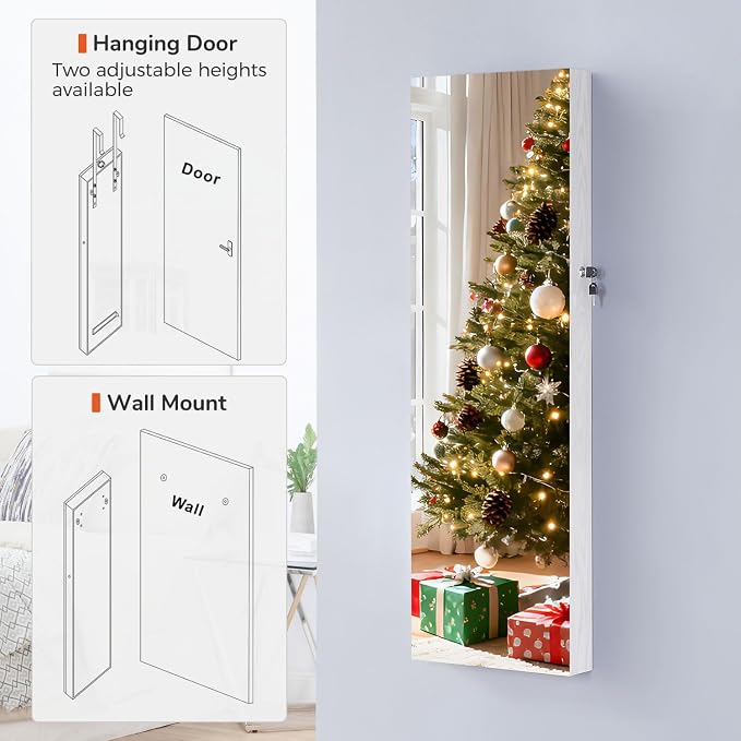 GISSAR Full Length Mirror Jewelry Cabinet, 6 LEDs Jewelry Armoire Wall Mounted - Image 2