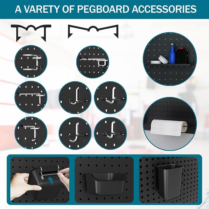 Metal Peg Board Kit with 1/4" Pegboard Accessories, 6 Pack 12"X24" Pegboard and - Image 4