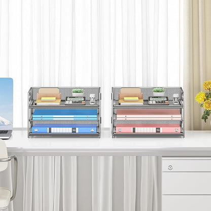 Subekyu 2-Pack 3-Tier Silver Metal Mesh Desk Paper Letter Tray & File Sorter - Image 6