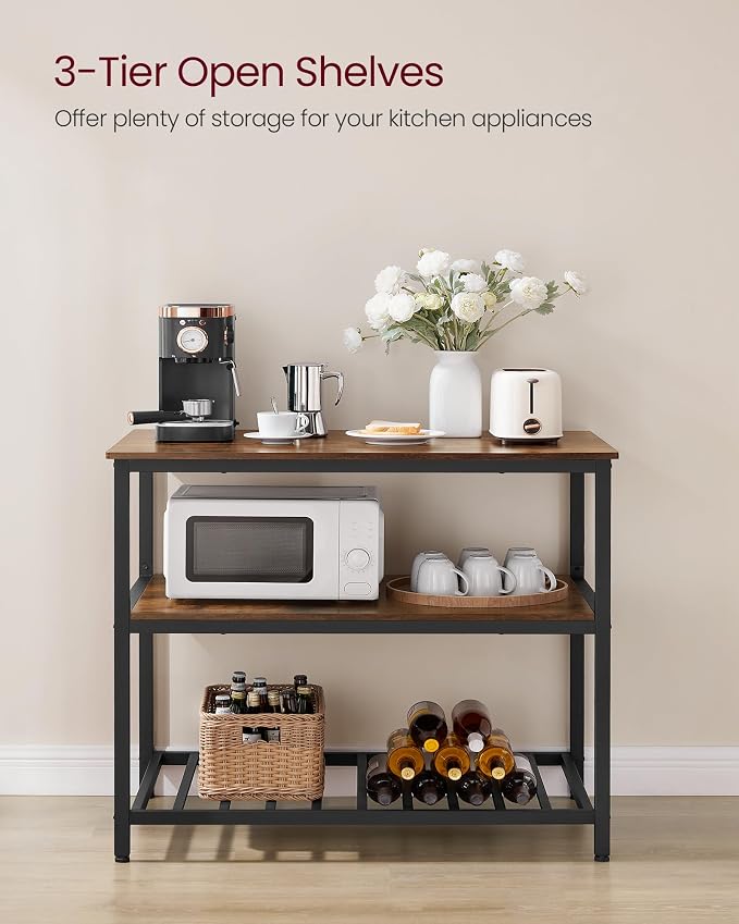 VASAGLE Kitchen Island with 3 Shelves, 39.4 Inches Width Kitchen Shelf with - Image 4