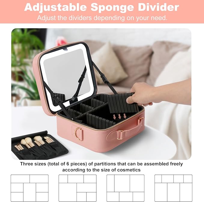 Mocado Travel Makeup Bag with LED Lighted Mirror, Travel Makeup Organizer - Image 3