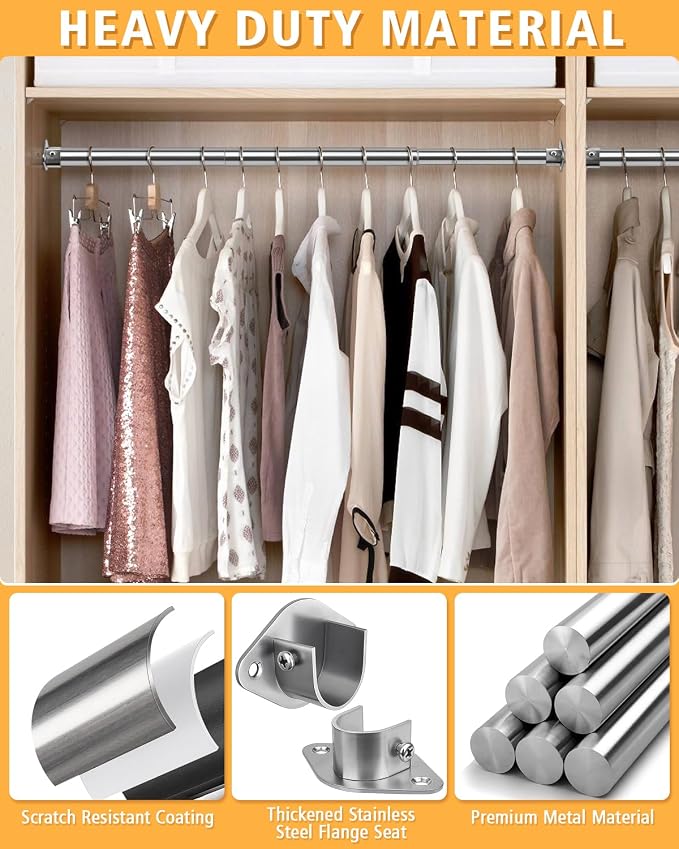 Closet Rod, 17 to 28 Inch Heavy Duty Adjustable Metal Clothing Rack - Image 5