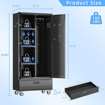 SUXXAN Broom Closet with Wheels 71"x 31.5"x15.75", Metal Cleaning Cabinets with - Image 3