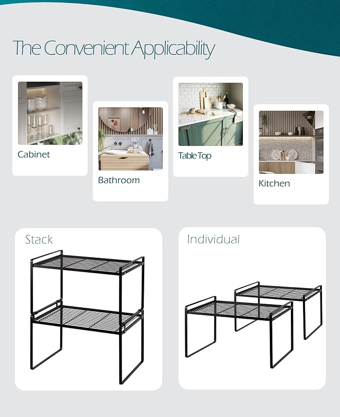 2Pack Kitchen Cabinet Shelf Counter Organizer Rack Pantry Storage Bathroom - Image 5
