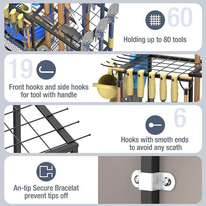 Garden Tool Organizer, Metal Yard Tool Organizer, Holds 70 Long-Handled - Image 5