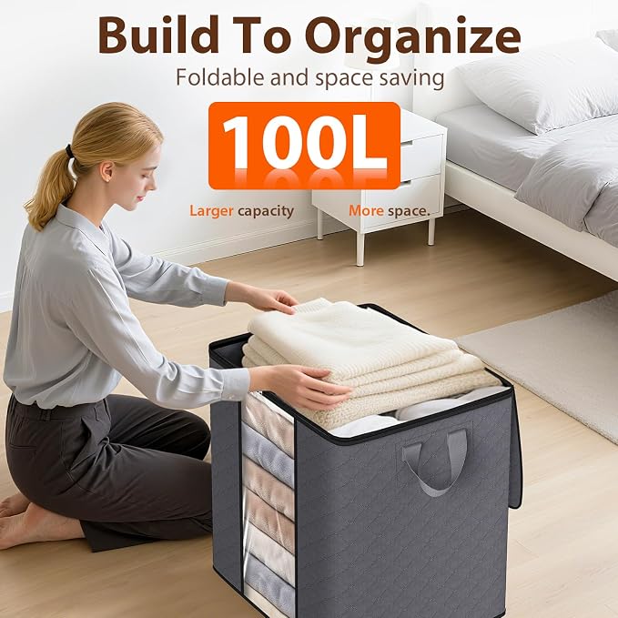 SpaceWhisper 6 Pack 100L Clothes Storage, Foldable Thick Fabric Blanket Storage - Image 5
