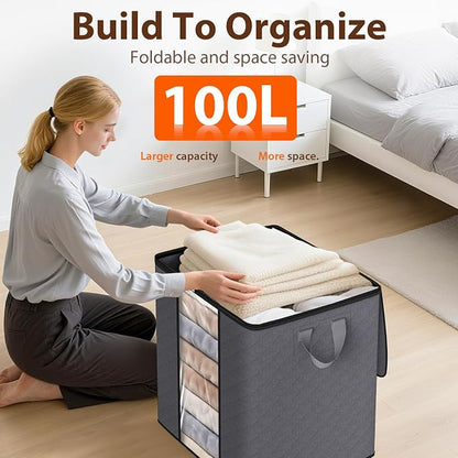 SpaceWhisper 3 Pack 100L Clothes Storage, Foldable Thick Fabric Blanket Storage - Image 5