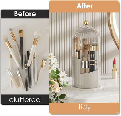 Makeup Brush Holder with Lid 360 Rotating Clear Dustproof Make Up Organizers - Image 4