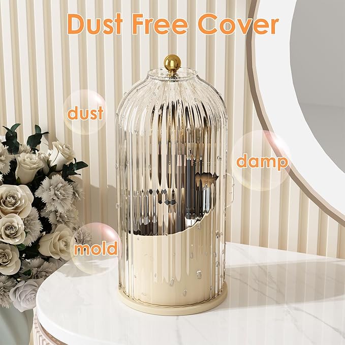 Makeup Brush Holder with Lid 360 Rotating Clear Dustproof Make Up Organizers - Image 4