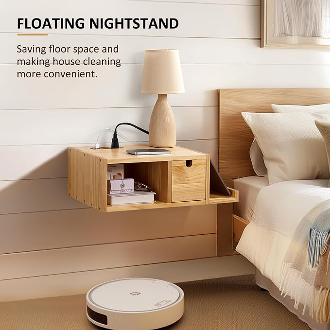 Afuly Floating Nightstand with Charging Station, Wall Mount Night Stand with - Image 4