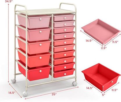 Giantex 15 Drawers Rolling Cart, Classroom Organizers, Storage Cart - Image 3