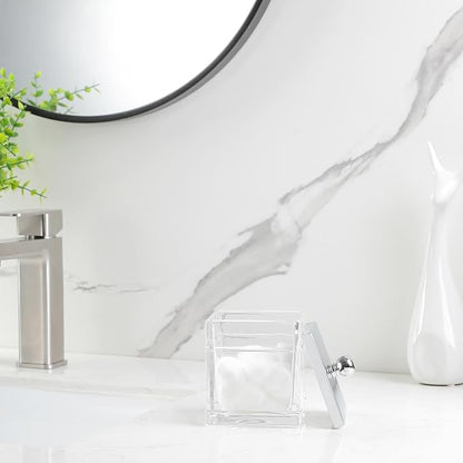 Apothecary Glass Cotton Jar Holder Silver Stainless Steel Lid, Elegant Bathroom - Image 9